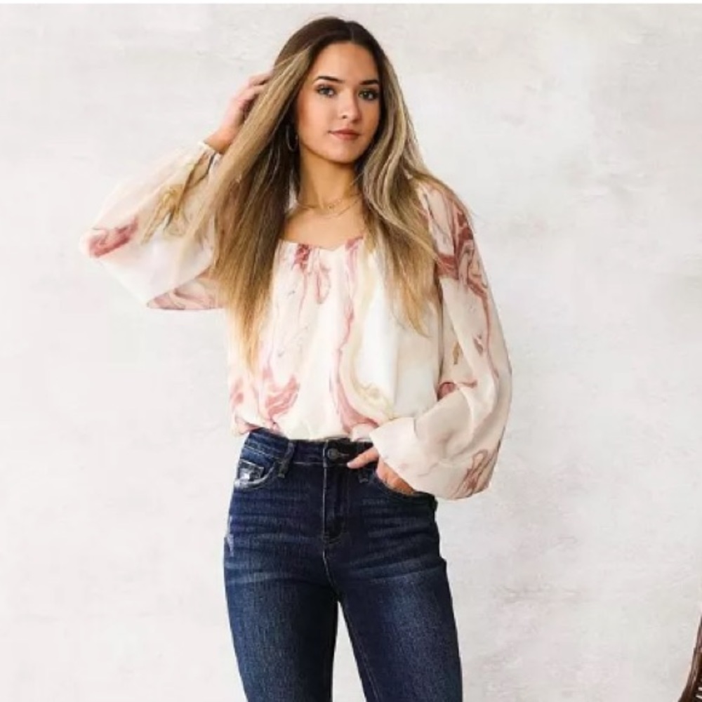 Peach Marbled Chiffon Top Medium